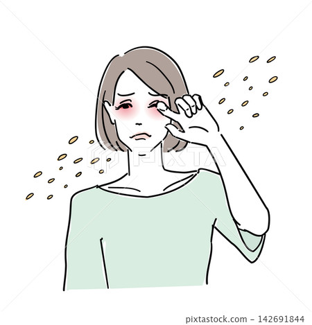 眼睛發癢的女性;花粉過敏症狀 眼睛發癢的女性;花粉過敏症狀 142691844