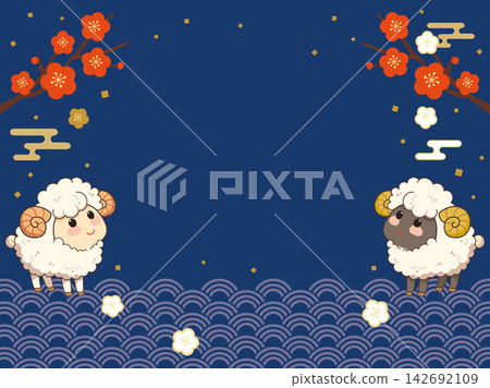 可愛的綿羊與梅花相框 可愛的綿羊與梅花相框 142692109