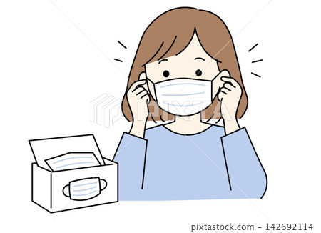 A woman wearing a non-woven mask to prevent infection. A woman wearing a non-woven mask to prevent infection. 142692114