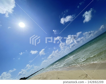 beautiful sandy beach and blue sky beautiful sandy beach and blue sky 142692209