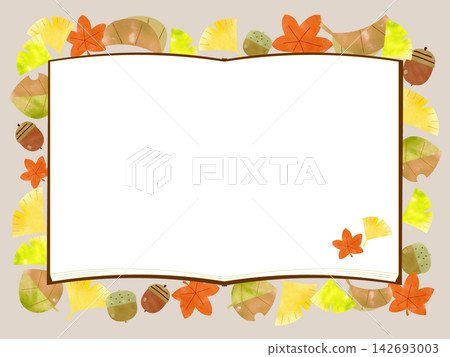Watercolor-style fallen leaves and book frame Watercolor-style fallen leaves and book frame 142693003