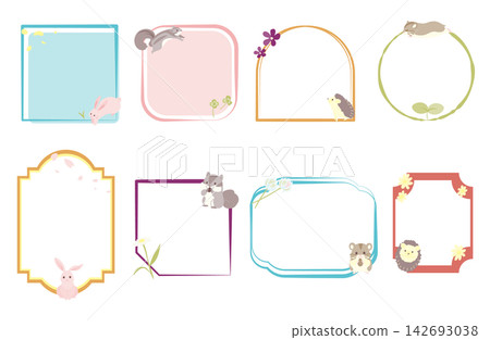 Cute small animals and spring flowers frame set Cute small animals and spring flowers frame set 142693038