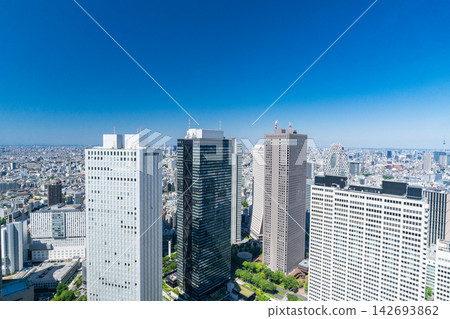 東京新宿的城市景觀,摩天大樓林立。 東京新宿的城市景觀,摩天大樓林立。 142693862