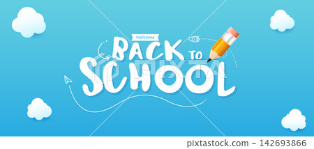Back to school calligraphy words with rocket and paper plane doodle line art 0001 142693866