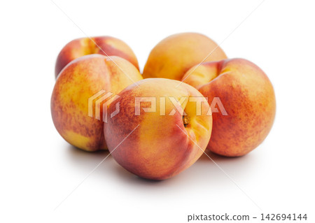 Fresh Ripe nestarines On White Background, Close-Up Summer Fruit Still Life For Healthy Eating Fresh Ripe nestarines On White Background, Close-Up Summer Fruit Still Life For Healthy Eating 142694144