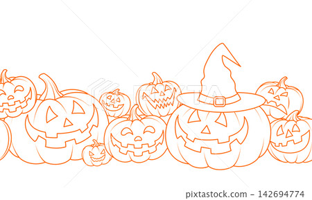 Halloween pumpkins outline seamless pattern. Halloween pumpkins outline seamless pattern. 142694774
