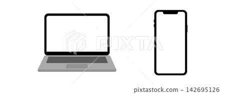 A set of illustrations showing a laptop and a smartphone from the front. A set of illustrations showing a laptop and a smartphone from the front. 142695126
