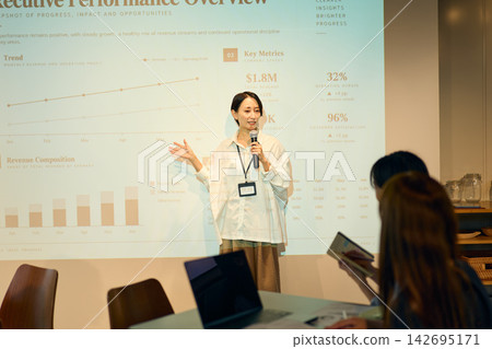 在投影儀上做演示的女人 在投影儀上做演示的女人 142695171
