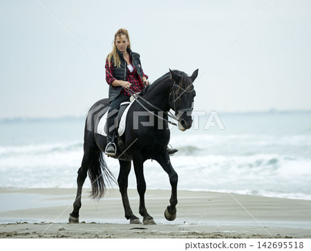 riding girl and horse riding girl and horse 142695518