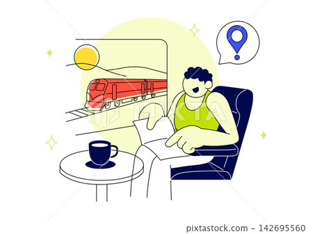 Rail Journeys Vector Illustration Featuring Scenic Train Travel, Railway Tracks, Adventure, Transportation, Tourism, And Countryside Landscape 142695560