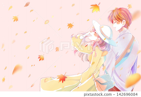 一對男女並肩而立，帶著笑容，幸福地走出去。 142696084