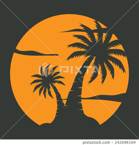 concept with summer beach with palm trees, ocean and sunset beach summer illustration template concept with summer beach with palm trees, ocean and sunset beach summer illustration template 142696104