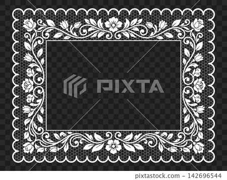 Vector Floral Lace Frame with Ornate Vintage Border Vector Floral Lace Frame with Ornate Vintage Border 142696544