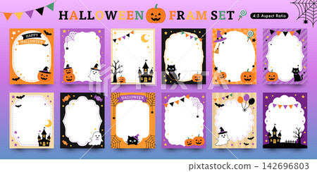 Halloween Frame Set, SNS Feed Post Illustration, Vector Background Material, Pumpkin Halloween Frame Set, SNS Feed Post Illustration, Vector Background Material, Pumpkin 142696803