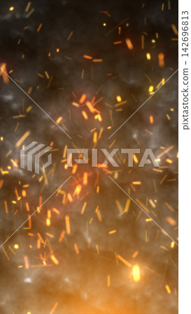 Abstract fiery sparks and smoke on a dark background, creating a dramatic burning atmosphere with glowing embers and motion. Abstract fiery sparks and smoke on a dark background, creating a dramatic burning atmosphere with glowing embers and motion. 142696813