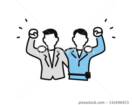 Simple vector illustration icon of a businessman with his arm around another man in work clothes. Simple vector illustration icon of a businessman with his arm around another man in work clothes. 142696853