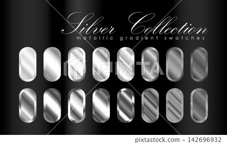 Luxury gold gradient collection and radial metallic mesh palettes. Vector set of golden foil textures, yellow brass and polished bronze swatches for elegant branding, jewelry design and premium decor. 142696932