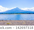 從河口湖岸邊眺望藍天和富士山 142697318