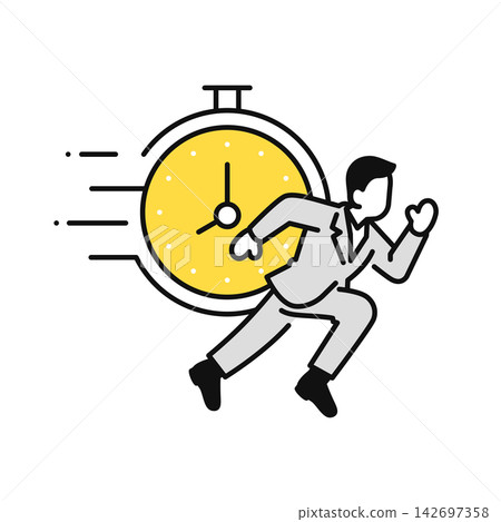 Simple vector illustration icon of a businessman and a clock, ready to respond quickly on the same day. Simple vector illustration icon of a businessman and a clock, ready to respond quickly on the same day. 142697358