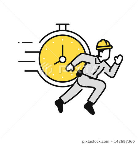 A simple vector illustration icon of a male field worker and a clock, ready to respond quickly on the same day. A simple vector illustration icon of a male field worker and a clock, ready to respond quickly on the same day. 142697360