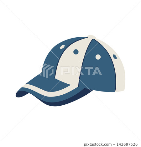 Blue and White Baseball Cap. Trendy summer outdoor hat. Illustration. Blue and White Baseball Cap. Trendy summer outdoor hat. Illustration. 142697526