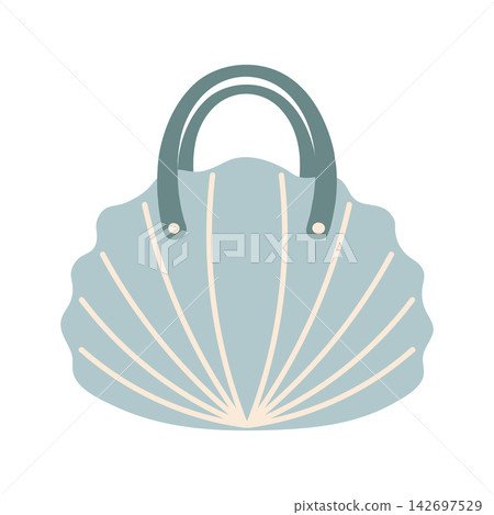 Blue Shell Shape Bag with Handles Isolated on white background. Trendy summer hand drawn Illustration. Blue Shell Shape Bag with Handles Isolated on white background. Trendy summer hand drawn Illustration. 142697529