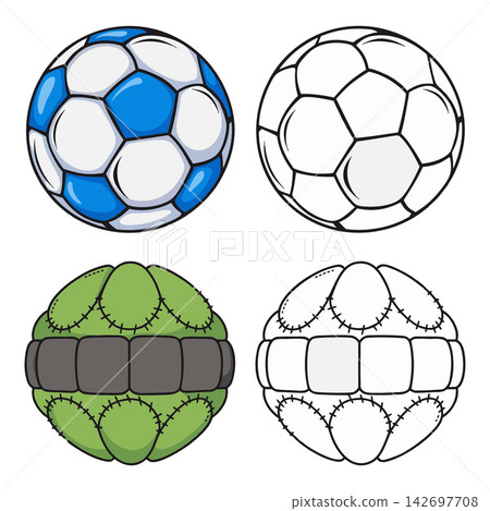 The image shows a set of four vector illustrations of sports balls The image shows a set of four vector illustrations of sports balls 142697708