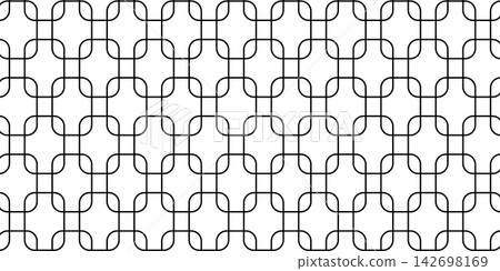 Pattern with black repeated overlapped rectangular shapes on white background. Simple geometric print. Elegant minimalistic wallpaper. Abstract ornament. Vector graphic illustration Pattern with black repeated overlapped rectangular shapes on white background. Simple geometric print. Elegant minimalistic wallpaper. Abstract ornament. Vector graphic illustration 142698169