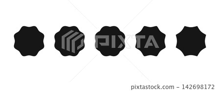 Set of round wavy shapes. Simple circle forms with curvy borders. Empty text boxes, labels, price tags, quality or certified marks isolated on white background. Vector graphic illustration 142698172