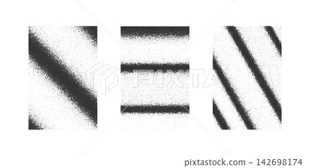 Set of vertical posters with gritty, noisy or grunge effect. Dust or sand, mezzotint or splatter texture. Monochrome gradient print. Modern wallpaper. Vector graphic illustration Set of vertical posters with gritty, noisy or grunge effect. Dust or sand, mezzotint or splatter texture. Monochrome gradient print. Modern wallpaper. Vector graphic illustration 142698174