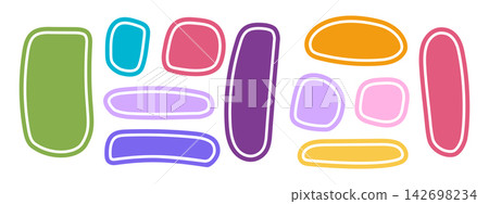Set of cute colorful organic shapes with transparent inner borders. Templates for textboxes, speech or quote bubbles, message or dialogue frames isolated on white background. Vector flat illustration Set of cute colorful organic shapes with transparent inner borders. Templates for textboxes, speech or quote bubbles, message or dialogue frames isolated on white background. Vector flat illustration 142698234