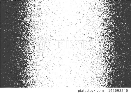 Background with left and right borders with noise or grunge effect. Monochrome faded pattern. Gritty, mezzotint or splatter texture. Duotone gradient print. Vector graphic illustration 142698246