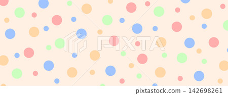 Cute colorful big and small dots background. Pastel polka dot print. Falling confetti pattern. Birthday party concept. Happy vibes theme. Vector flat illustration Cute colorful big and small dots background. Pastel polka dot print. Falling confetti pattern. Birthday party concept. Happy vibes theme. Vector flat illustration 142698261