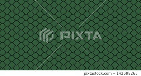 Green dragon, lizard or snake scale pattern. Reptile skin or fish squama background. Mermaid tail print. Tile roofing design. Vector flat illustration Green dragon, lizard or snake scale pattern. Reptile skin or fish squama background. Mermaid tail print. Tile roofing design. Vector flat illustration 142698263