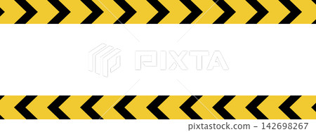 Caution tapes with black and yellow chevron print on top and bottom and empty space in center. Attention, warning or safety wallpaper. Danger, hazard or stop banner. Vector flat illustration Caution tapes with black and yellow chevron print on top and bottom and empty space in center. Attention, warning or safety wallpaper. Danger, hazard or stop banner. Vector flat illustration 142698267