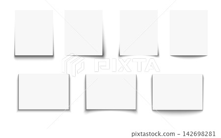 Set of paper sheets with shadow effects isolated on white background. Collection of blank white pages, cards, posters or banners. Photo or picture canva mockups. Vector realistic illustration Set of paper sheets with shadow effects isolated on white background. Collection of blank white pages, cards, posters or banners. Photo or picture canva mockups. Vector realistic illustration 142698281