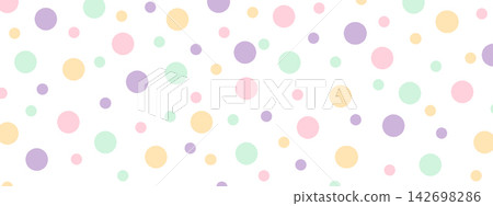 Colorful round shapes in random positions. Cute polka dot background. Dotty print. Confetti pattern. Birthday celebration concept. Carnival wallpaper. Wrapping paper design. Vector flat illustration Colorful round shapes in random positions. Cute polka dot background. Dotty print. Confetti pattern. Birthday celebration concept. Carnival wallpaper. Wrapping paper design. Vector flat illustration 142698286