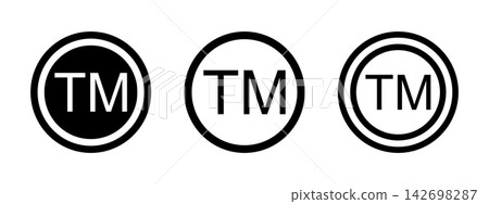 Set of TM letters in circle shapes. Trademark icons isolated on white background. Commercial rights symbols. Brand registration marks for imitation protection. Vector graphic illustration Set of TM letters in circle shapes. Trademark icons isolated on white background. Commercial rights symbols. Brand registration marks for imitation protection. Vector graphic illustration 142698287