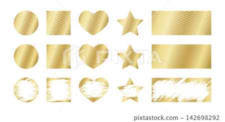 Set of gold scratchcard surfaces with whole and scraped textures. Collection of golden lottery, gift card or sale coupon templates isolated on white background. Vector realistic illustration Set of gold scratchcard surfaces with whole and scraped textures. Collection of golden lottery, gift card or sale coupon templates isolated on white background. Vector realistic illustration 142698292