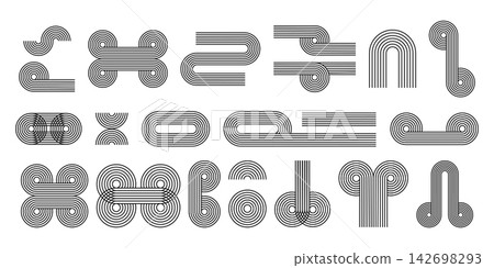 Set of rounded lines and shapes. Geometric figures with arch, circle and semicircle elements in trendy boho style. Minimalistic design elements for modern templates. Vector graphic illustration Set of rounded lines and shapes. Geometric figures with arch, circle and semicircle elements in trendy boho style. Minimalistic design elements for modern templates. Vector graphic illustration 142698293