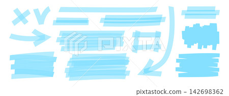 Set of blue marker underlines. Collection of various transparent highlights drawn by pen or brush for emphasis or important text selection isolated on white background. Vector realistic illustration Set of blue marker underlines. Collection of various transparent highlights drawn by pen or brush for emphasis or important text selection isolated on white background. Vector realistic illustration 142698362