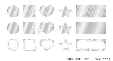 Set of silver scratchcard surfaces with whole and scraped textures. Collection of metallic lottery, gift card or sale coupon templates isolated on white background. Vector realistic illustration Set of silver scratchcard surfaces with whole and scraped textures. Collection of metallic lottery, gift card or sale coupon templates isolated on white background. Vector realistic illustration 142698364