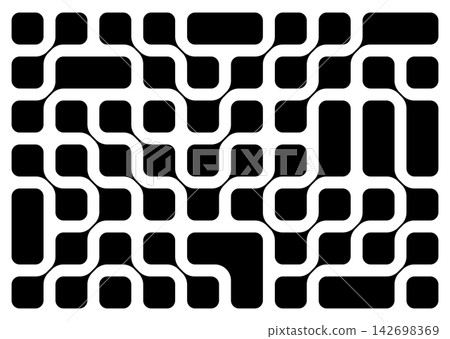 Connected black square shapes with round corners. Linked fluid quadrangular drops isolated on white background. Connected neurons, nano molecules or biological cells. Vector graphic illustration Connected black square shapes with round corners. Linked fluid quadrangular drops isolated on white background. Connected neurons, nano molecules or biological cells. Vector graphic illustration 142698369