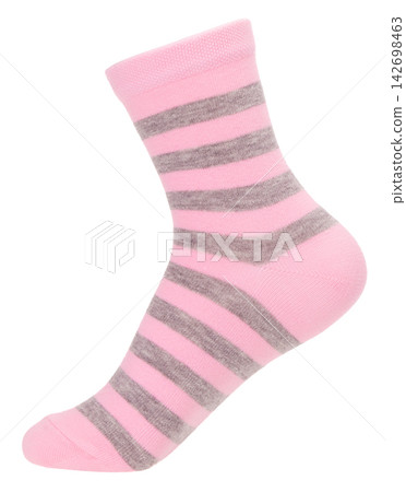 Pink and Gray Striped Sock Isolated on White Pink and Gray Striped Sock Isolated on White 142698463