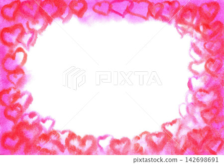 Abstract watercolor hand drawn frame of blurry pink, red hearts with an empty white space in the center. For Valentine's Day. Holiday of all lovers, romance, tenderness. Abstract watercolor hand drawn frame of blurry pink, red hearts with an empty white space in the center. For Valentine's Day. Holiday of all lovers, romance, tenderness. 142698691