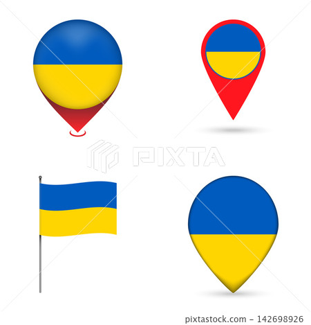 Ukraine Flag Map Pin Icons Set Collection. 142698926