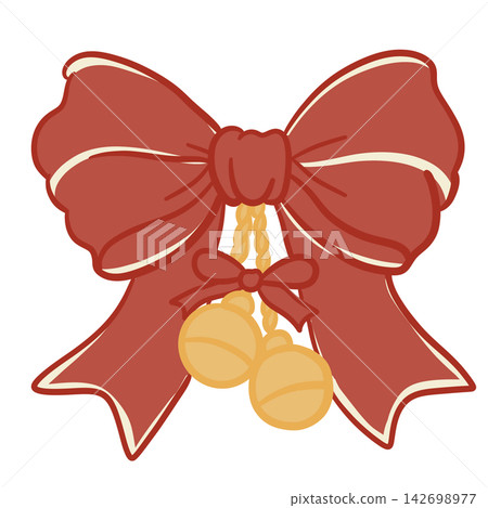 Cute Vintage Christmas Red Bow With Hanging Golden Jingle Bells Coquette Holiday Ribbon Festive Winter Decoration Illustration Cute Vintage Christmas Red Bow With Hanging Golden Jingle Bells Coquette Holiday Ribbon Festive Winter Decoration Illustration 142698977