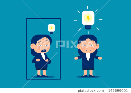 Thinking inside and thinking outside the box. Business cartoon vector illustration 142699001