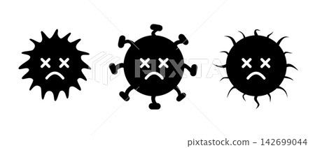 A set of character materials depicting viruses and germs weakened by disinfection, sterilization, and sanitization. A set of character materials depicting viruses and germs weakened by disinfection, sterilization, and sanitization. 142699044