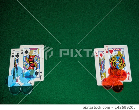 撲克牌、傑克牌、遊戲籌碼 撲克牌、傑克牌、遊戲籌碼 142699203